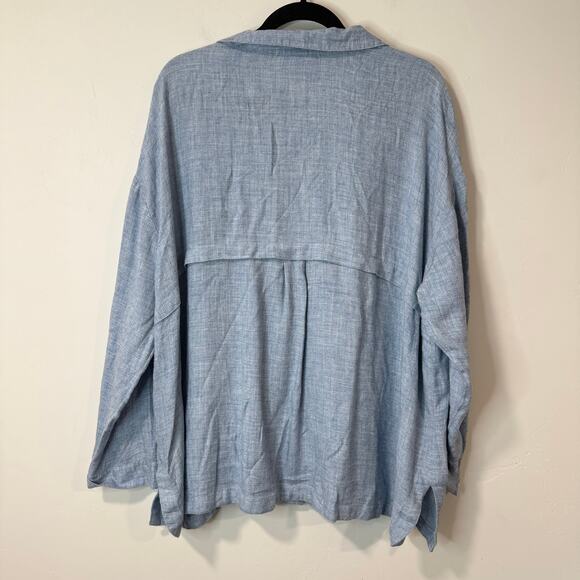 J.Jill Women's Shirt Top Blouse Button Down Light Blue Plus 2X Flowy Lightweight - Picture 2 of 9